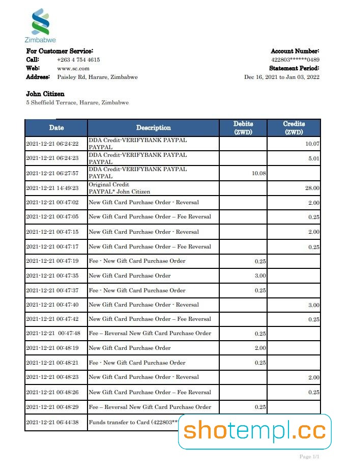 Standard Chartered Bank Statement PDF Templates